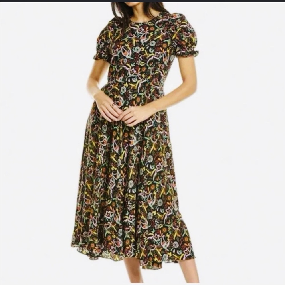 Ted Baker Debney vibrant Floral on black midi tea dress